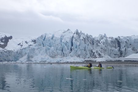 Kayaking up to Lamplugh glacier